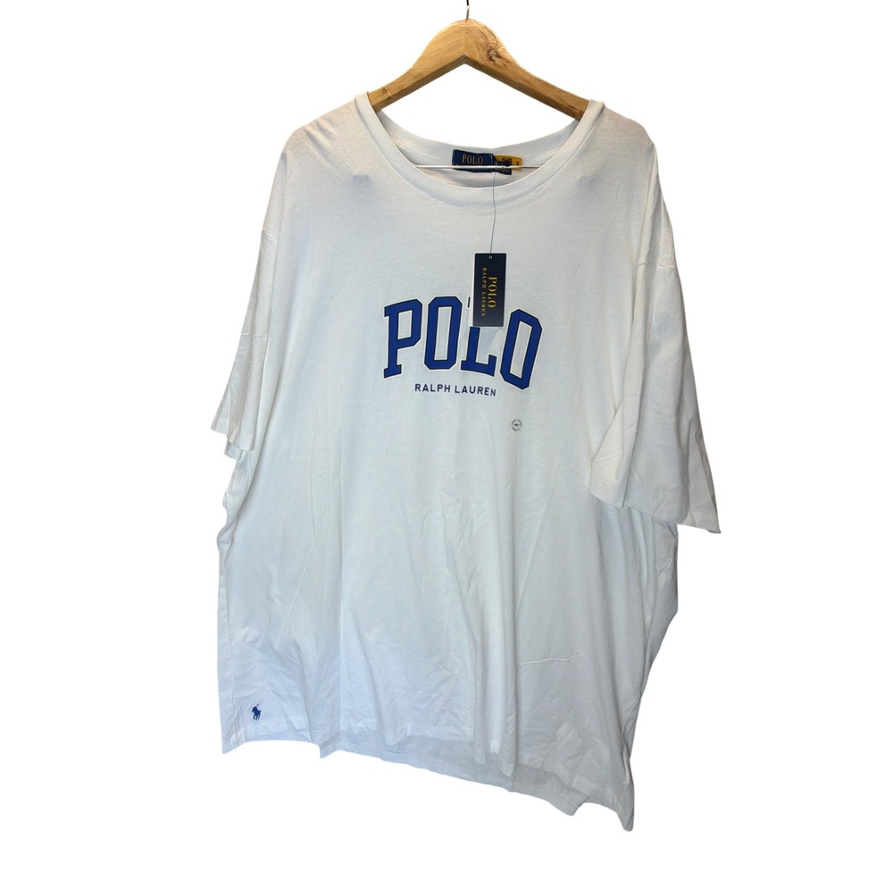 Polo Ralph Lauren Mens 4XLT White Blue Graphic Logo T-Shirt Big & Tall